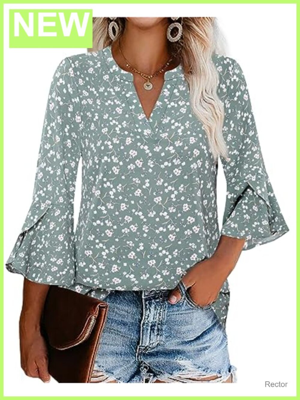 Women's Chiffon Ruffle 3/4 Sleeve Blouse Dressy Work Top